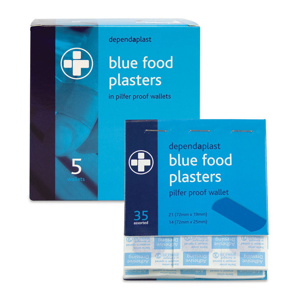 Dependaplast Blue Pilfer Proof Plasters Refill Box containing 5 wallets of 35
