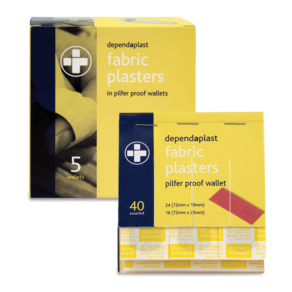 Dependaplast Pilfer Proof Plasters Refill Box containing 5 wallets of 40 Fabric Plasters