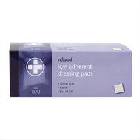 Relipad Low-Adherent Dressing Pads 5cm x 5cm Box of 100